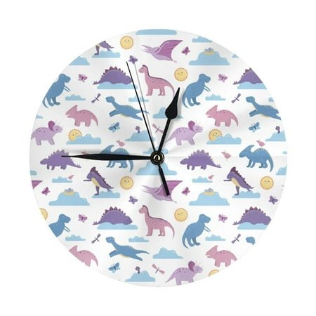 Wall Clock, Dinosaur print N Wall Clocks Battery Operated Silent Kitchen Office Wall Clock Decorative, Wall Clock for School Classroom Living Room Bedroom Home Decor