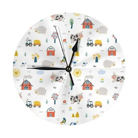 Wall Clock, Farm Animals Wall Clocks Battery Operated Silent Kitchen Office Wall Clock Decorative, Wall Clock for School Classroom Living Room Bedroom Home Decor