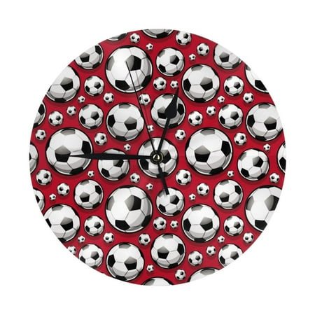 Wall Clock, football soccer ball red Wall Clocks Battery Operated Silent Kitchen Office Wall Clock Decorative, Wall Clock for School Classroom Living Room Bedroom Home Decor