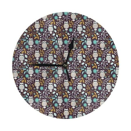 Wall Clock Forest Cute Owl Wall Clocks Battery Operated, Modern Wall Clock for Bedroom, Classroom, Living Room, Office, Home Decor