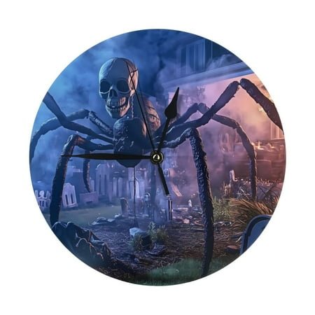 Wall Clock, Halloween Skeleton Spider Tombstone Wall Clocks Battery Operated Silent Kitchen Office Wall Clock Decorative, Wall Clock for School Classroom Living Room Bedroom Home Decor