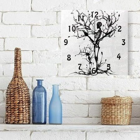 Wall Clock Halloween Skull Tree, Silent Non Ticking Clock for Kitchen Living Room Bedroom Home Artwork Gift