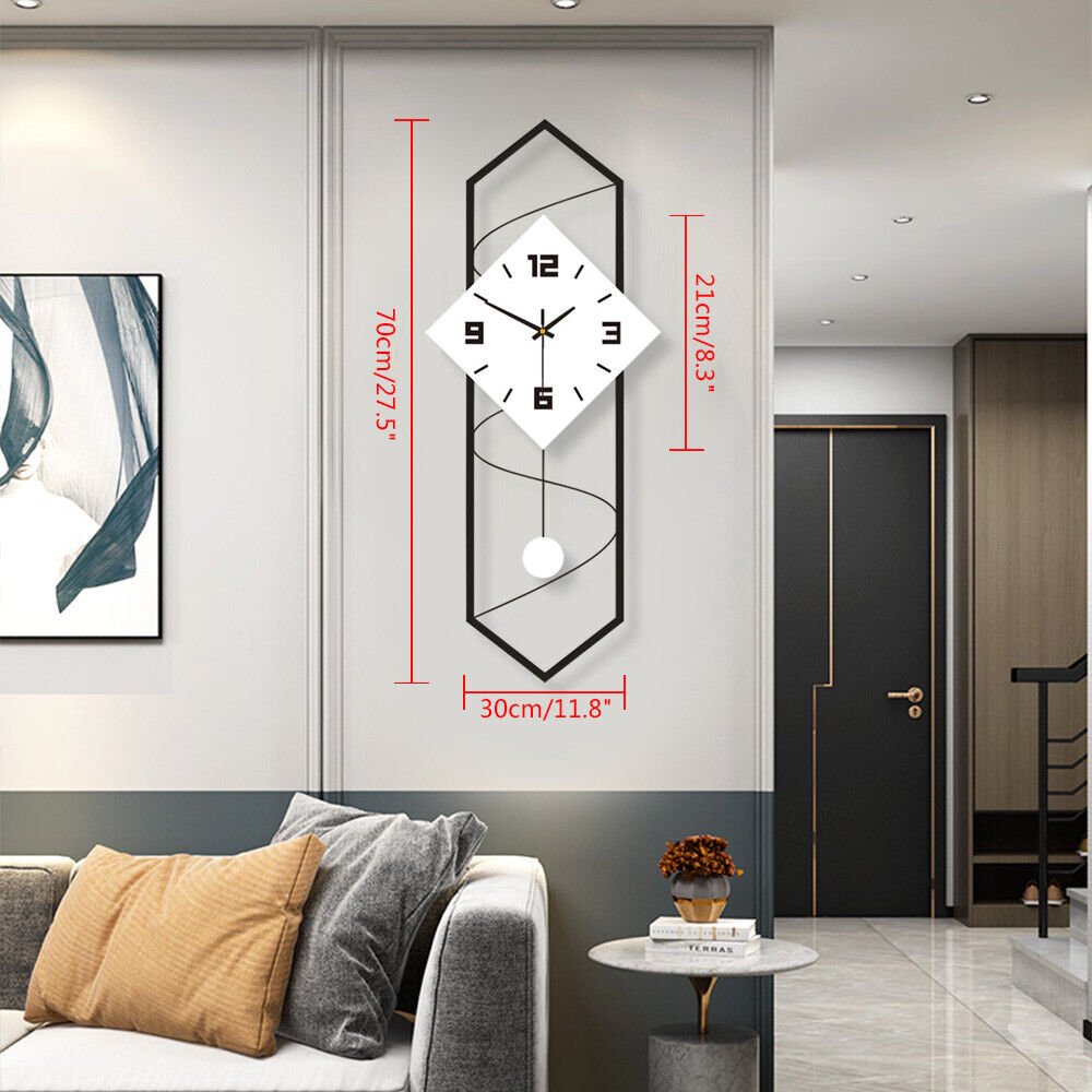 Wall Clock Modern Pendulum Wall Clock with Silent Movement Metal+ Solid Wood