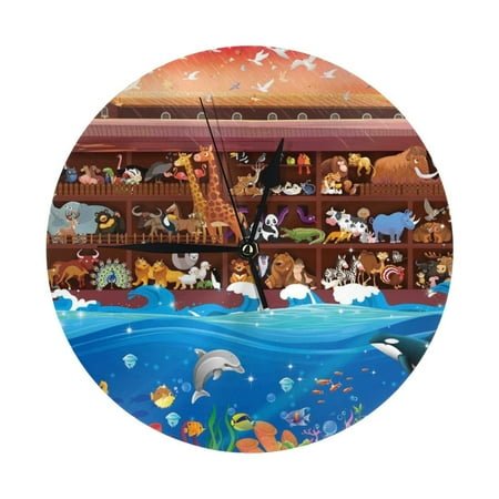 Wall Clocks Battery Operated, Animals On Noah's Ark2 9.8 Inch Silent Non Ticking Decorative Large Wall Clock, Wall Clock for Living Room Bathroom Kitchen Bedroom Wall Decor