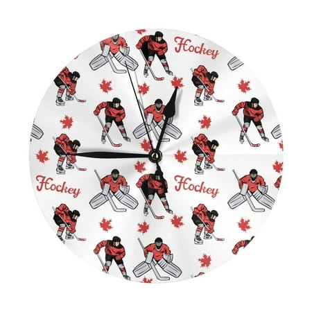 Wall Clocks Battery Operated, Canada hockey players maple leaves 9.8 Inch Silent Non Ticking Decorative Large Wall Clock, Wall Clock for Living Room Bathroom Kitchen Bedroom Wall Decor