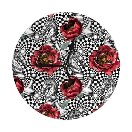 Wall Clocks Battery Operated, Red Peony Knight Chess checkered 9.8 Inch Silent Non Ticking Decorative Large Wall Clock, Wall Clock for Living Room Bathroom Kitchen Bedroom Wall Decor