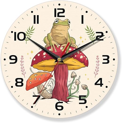 Wall Clocks,Frog 10 Inch Wall Clock,Mushroom Small Battery Operated Wall Clocks Decorative for Kitchen/Living Room/Bedroom/Bathroom/Dining Room