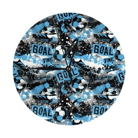 Wall Clock, soccer Football ball goal blue Wall Clocks Battery Operated Silent Kitchen Office Wall Clock Decorative, Wall Clock for School Classroom Living Room Bedroom Home Decor