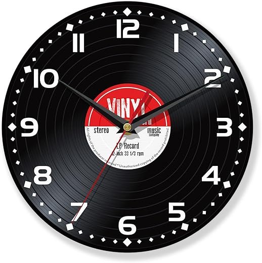 Wall Clocks,Record Wall Clock Decorative,Musical Black Kitchen Wall Clocks Battery Operated-10 Inch Round Bathroom Wall Clock Silent Non-Ticking