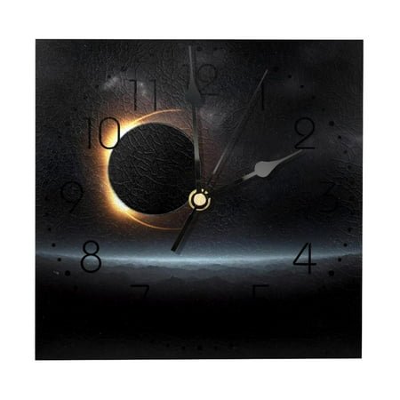 Wall Clocks, Space Sky Background with Solar Eclipse Battery Operated Number Clock for Bedroom Living Kitchen Office Home Decor Silent & Non-Ticking