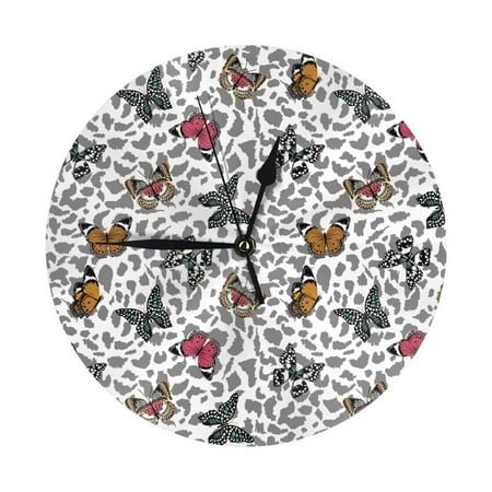 Wall Clock Trendy butterfly grey Leopard Wall Clocks Battery Operated, Modern Wall Clock for Bedroom, Classroom, Living Room, Office, Home Decor