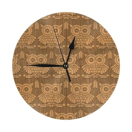 Wall Clock Tribal Owl Print Wall Clocks Battery Operated, Modern Wall Clock for Bedroom, Classroom, Living Room, Office, Home Decor