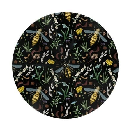 Wall Clock Wasp and Florals Wall Clocks Battery Operated, Modern Wall Clock for Bedroom, Classroom, Living Room, Office, Home Decor