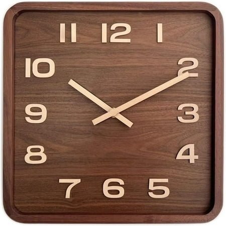 Wall Clock Wood Square Wall Clock Vintage Clock Walnut Mute Chinese Simple Seat Clock No Punch Living Room Wall Clock Alarm Clock Wall Clocks(Large)