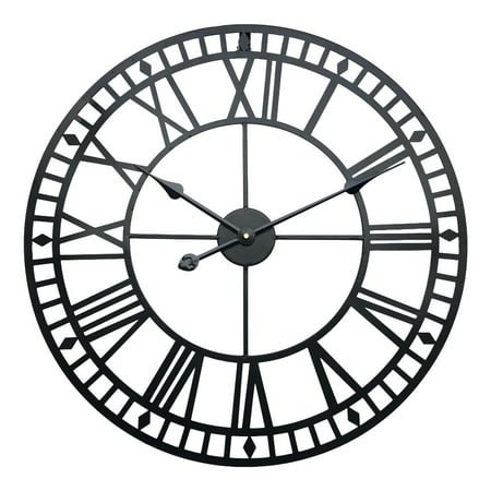 Weatherproof Garden Clock - Retro - Roman Numerals - Vintage - Simple - Iron Art - Outdoor Clock - Battery Operated - Silent - 40Cm
