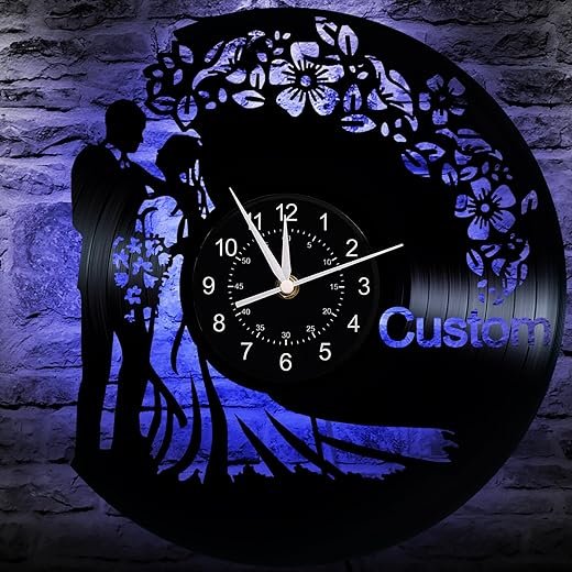 Wedding Anniversary Wall Clock - Customized with Names, Dates & Love Quotes, Vinyl Silent Keepsake Gift for Couples, Home Decor for Living Room Bedroom TimelessLove Creations (A, with LED)