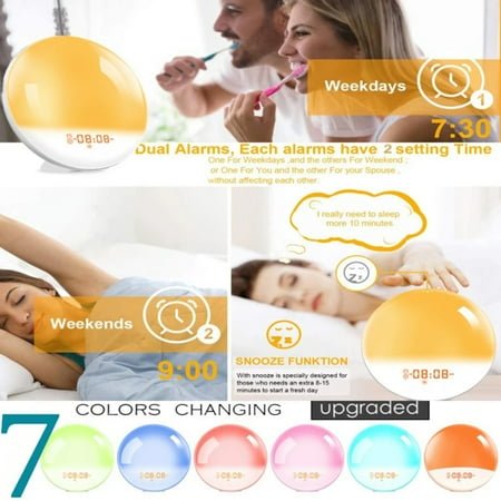 WEDURLA Sunrise/Sunset Simulation Wake Light Alarm Clock with Dual Alarms FM Radio Nightlight 7 Colors Natural Sounds and Snooze