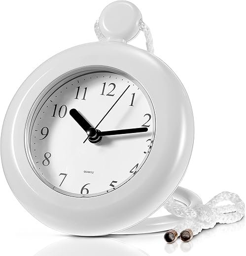 Weewooday Waterproof Bathroom Clock Small Digital White Shower Wall Clock with Easy Reading Face for Bathroom Pool Supplies(Lanyard)