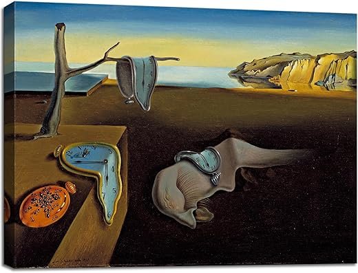 weiyiart Salvador Dali Wall Art Canvas Print – The Persistence of Memory Surreal Painting, Famous Melting Clocks Artwork for Living Room Bathroom Bedroom Office Decor 24x36 inches