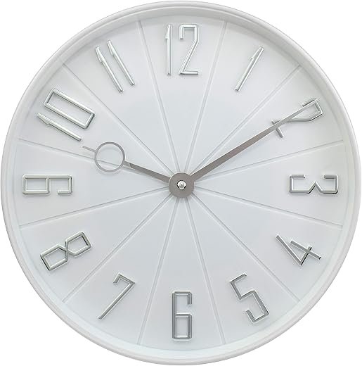 Westclox 12 Modern Wall Clock with Raised Numbers - Perfect for Living Room, Home Office, and Bedroom (Silent, White)