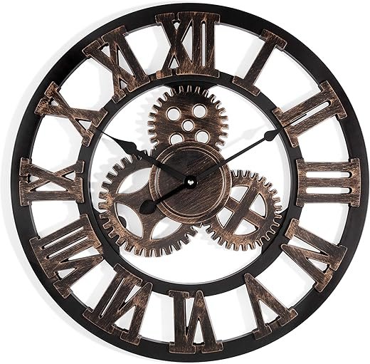 Westclox 20” Large Gear/Open Roman Numerals Black and Gold Wall Clock Model #- 32248