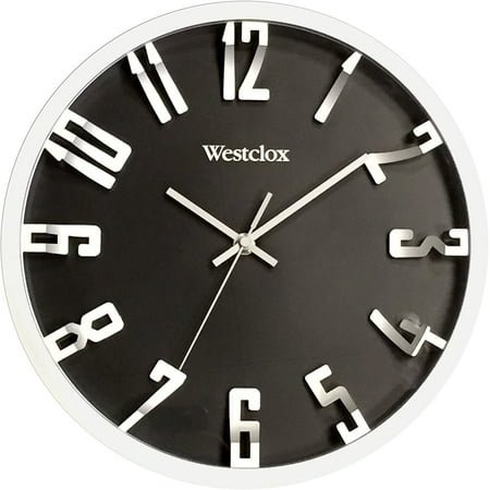 Westclox 32913 Round 3D Number Wall Clock, 12 Inch, Metallic