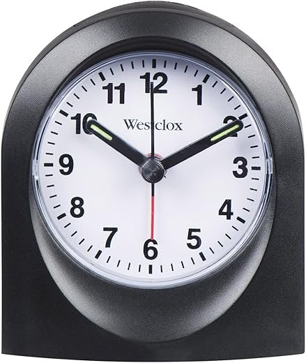 Westclox Quartz Alarm Clock for Adults, Compact & Reliable with Loud Alarm, Easy-to-Read Dial, Battery Operated – Black (3.08W x 3.55H)