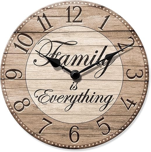 Westclox Wall Clock, 11-Inch Round Analog Clock with Inspirational Dial, Battery Powered, Quartz Movement, Farmhouse Rustic Decor for Living Room, Kitchen, Bedroom (Family is Everything, 11-Inch)