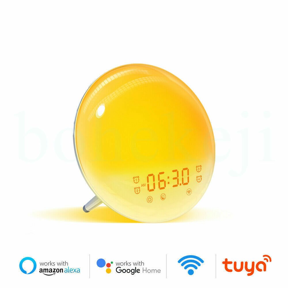 WiFi Smart Wake Up Light Workday Alarm Clock with 7 Colors Sunrise Sunset Tuya