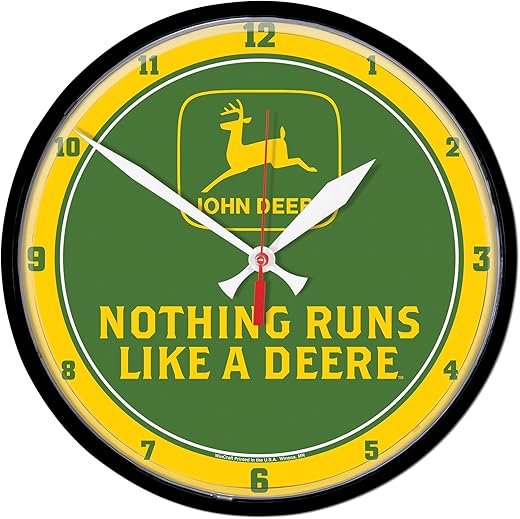 WinCraft John Deere Clock Round Nothing Runs Like A Deere Logo