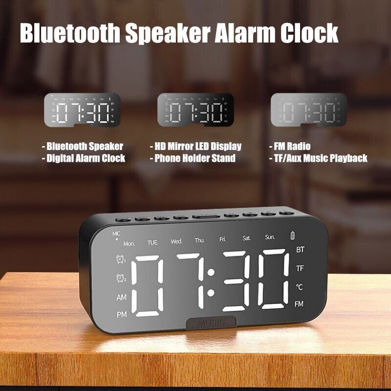 Wireless Bluetooth Speaker Alarm Clock MP3 Player FM Radio Phone Holder Stand US