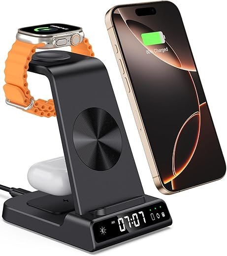 Wireless Charger for iPhone 16, 3 in 1 Charging Station for Apple Watch Watch 10/9/8/7/6/5, Ultra 2/Ultra, for iPhone 16/15/14/13/12/11/X Series, for Air Pods 4/Pro 2/3/Pro (No Adapter)