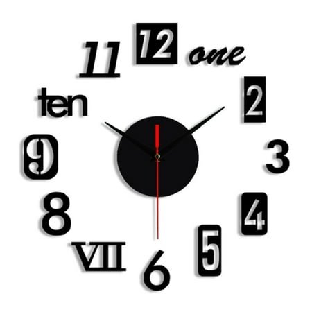WIZUTIZ Clock Wall 20inches Arabis English Letters Art Decor Frameless Wall Mount Clock Not Easy to Drop Analog Mute Round Clocks for Living Room Office Classroom Black
