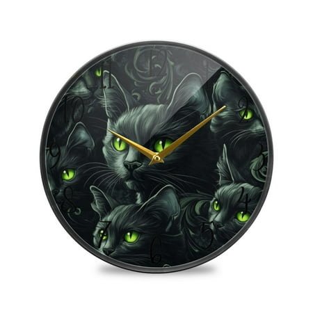 WOBOGO Dark Pattern with Black Cats Acrylic Wall Clock Battery Operated 9.5in Silent No Tick Bedroom Living Room Office Classroom Decoration