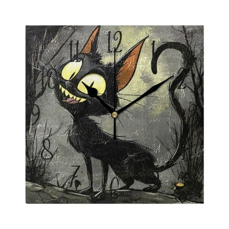 WOBOGO Funny Black Cat Wall Clock 7.78 Inch Battery Operated Silent Unit Square Rustic Vintage Style for Home Bedroom Office Black Pointer