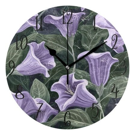 WOBOGO Purple Datura Stramonium Wall Clock 10in Silent Mechanism Battery Operated Retro Style for Living Room Bedroom and Kitchen Black Pointer