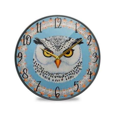 WOBOGO White Owl Pattern Acrylic Wall Clock Battery Operated 11.9in Silent No Tick Bedroom Living Room Office Classroom Decoration