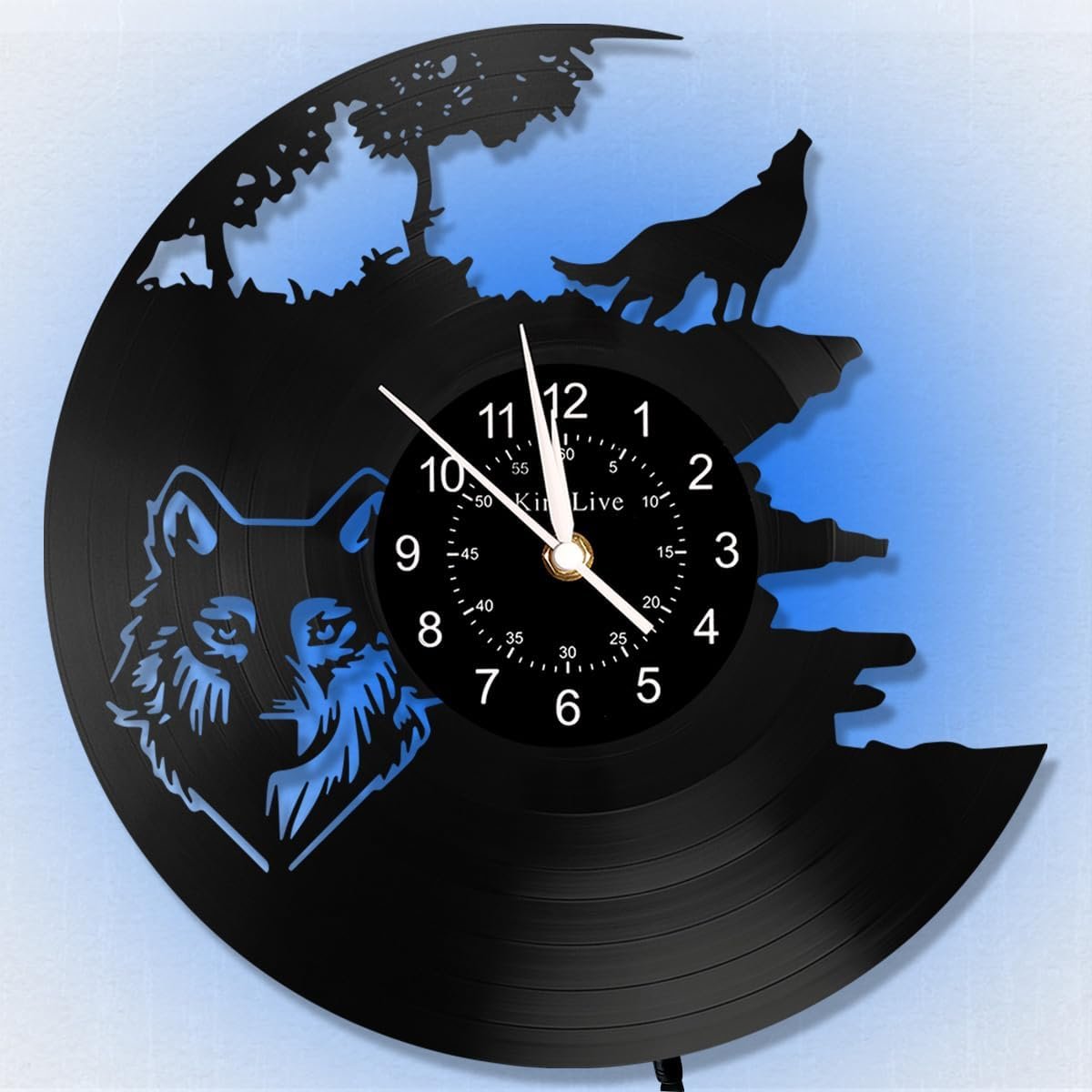 Wolf King Theme Wall Clock,12 Inch Vinyl Record Clocks Classic Home Decor Night Lamp 7-Color Luminous LED Wall Clock.Art Decor Clock.Gift for Dad/Mum/Men/Women.Art Decor Gift for Home.