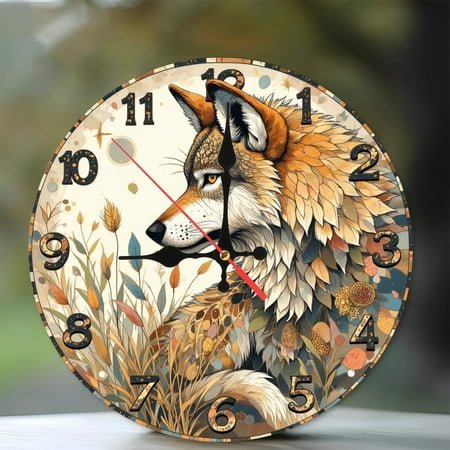 Wolf Wall Clock Art 10-Inch Silent Wooden Wall Clock, Battery Operated (AA Batteries Not Included), Artistic Home Decor