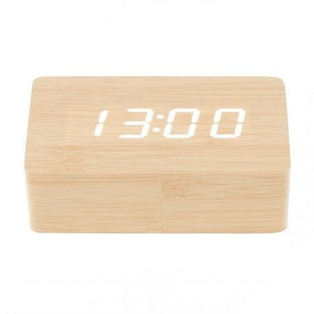 Wood Alarm Clock Voice Control Time Date Temperature Digital Bamboo Rectangle Table Desktop Clocks Wood Alarm Clock