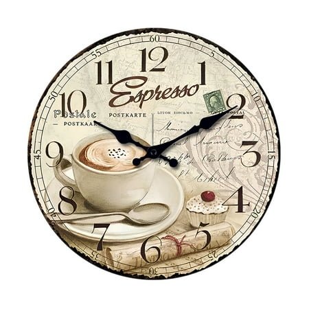 Wooden Wall Clock Paris French Eiffel Tower Coffee Cup Clock Retro Vintage Large Clock Home Decorative Country Non - Ticking Silent Quiet 12 inch Gift