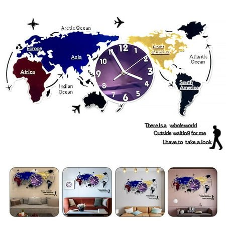 Worgeous World Map Wall Decoration Clock Creative Office Child
