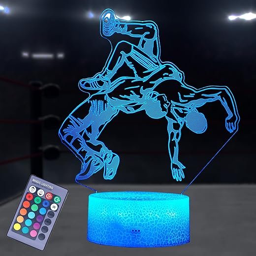 Wrestling Night Light, Wrestler Gifts, Wrestler 3D Illusion Lamp with 16 Colors Changing, Remote Control and Dimmable, Kids Boys Girls Room Decoration, Holiday Xmas Gifts