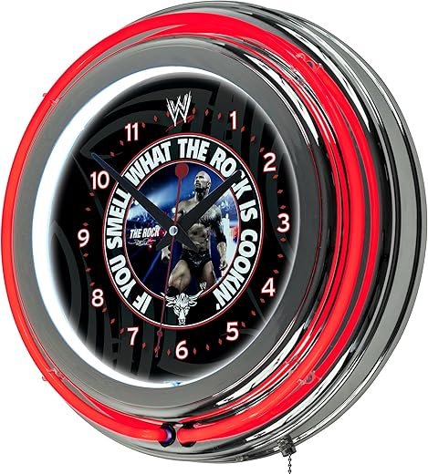 WWE The Rock Chrome Double Ring Neon Clock, 14