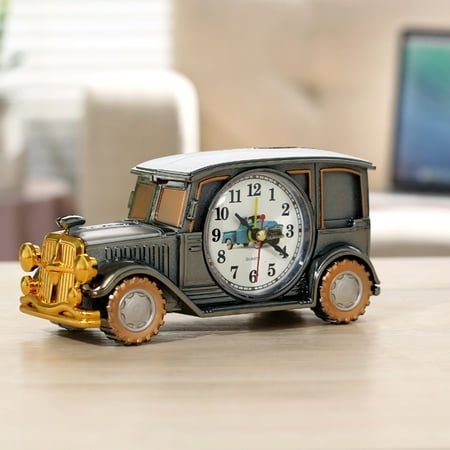 Xeyise Alarm Clock Retro Big Numbers Digital Pointer Time Display Plastic Vintage Car Shape Desktop Antique Clock Home Decor for Bedroom