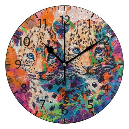 YAZAOO Decorative Wall Clock Size:25cm Playful Lion Parade Design Pattern Clock