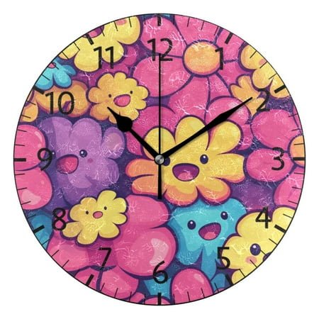 YAZAOO Decorative Wall Clock Size：25cm Vibrant Tulip Symphony Design Pattern Clock