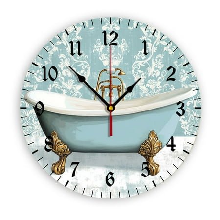 YladaFaie Watercolor Vintage Bathtub Clock for Living Room Wall Clock, Contemporary Home Decor Easy to Read Wall Clock for Living Room, Bedroom, Bathroom and Kitchen, 10 Inch