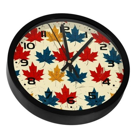 YOYOAMOY Tricolor Maple Leaf Printed Precision Clock 9.8 Inches Silent Wall Clock Easy to Install Read
