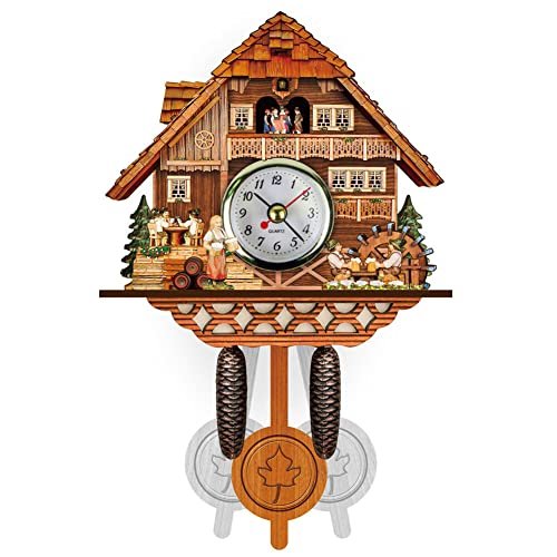 Zcargel Pendulum Clock Wooden Hanging Clock, Large Cuckoo Clock Modern Design Cuckoo Clock Chiming Vintage Cuckoo Wall Clock Birdhouse Clock Wall Decoration for Home Bedroom Living Room Office